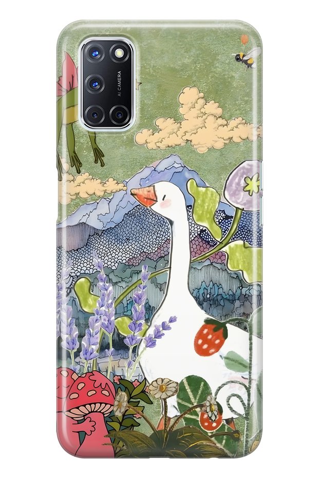 Oppo A52 / A72 / A92 Compatible Goose and Nature Illustration D Patterned Transparent Phone Case