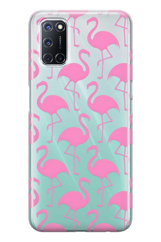 Oppo A52 / A72 / A92 Compatible Flamingo Patterned Transparent Phone Case