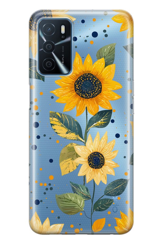 حافظة هاتف شفافة متوافقة مع هاتف أوبو A16 / A55 من نوع Sunflower منقوش منقوش