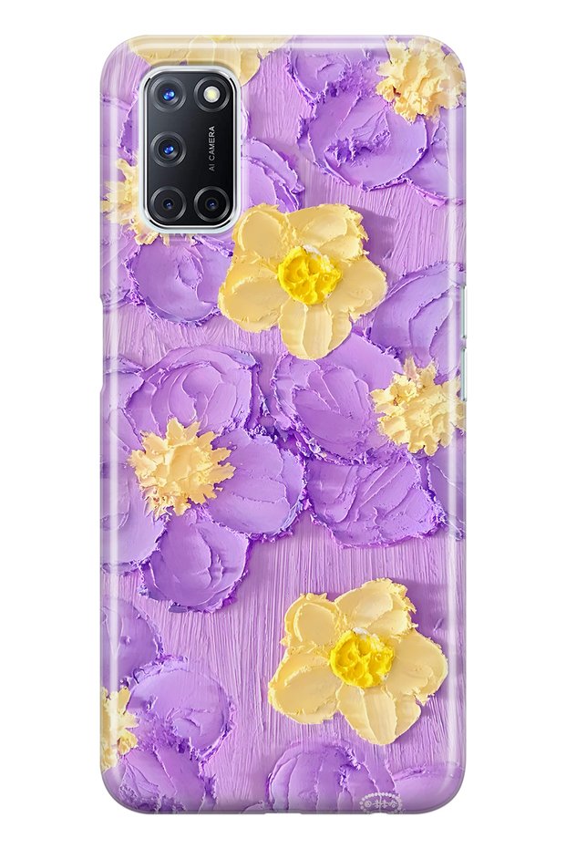 Oppo A52 / A72 / A92 Compatible Purple Yellow Floral Print Transparent Phone Case