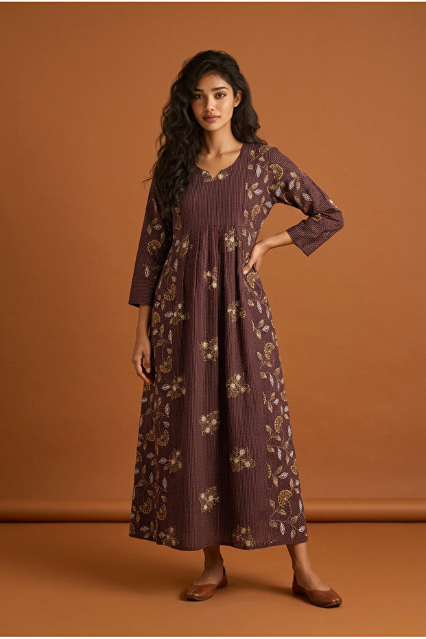100 % Cotton – Ladies A-Line Maxi Side Embroidered Floral Pattern Jalabiya