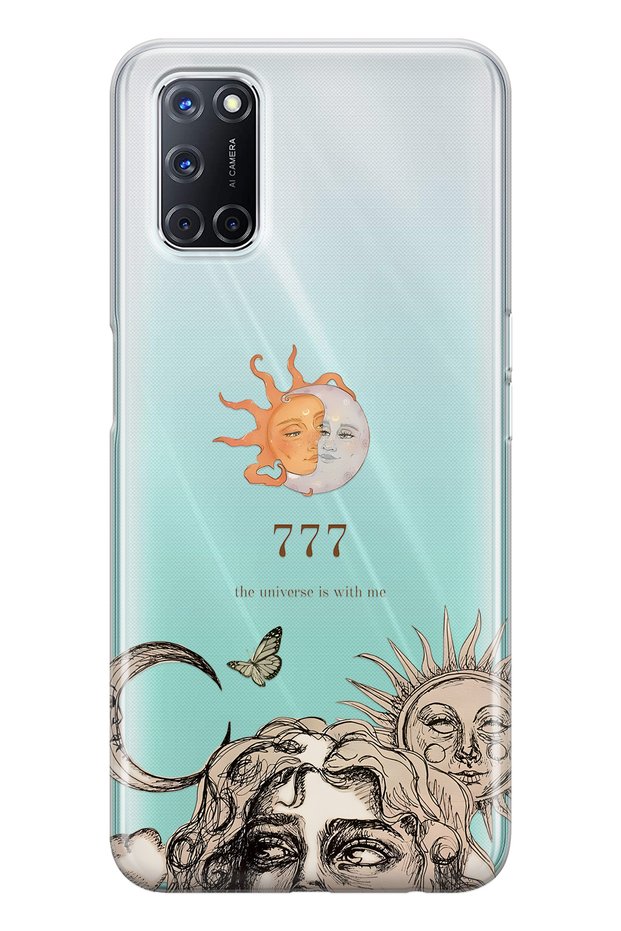 حافظة هاتف شفافة متوافقة مع هاتف اوبو A52 / A72 / A92 Sun and Moon 777 منقوش