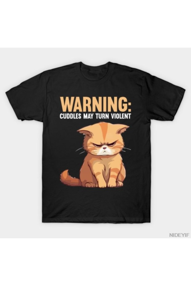 Warning Clings May Be Violent Cat Art t Shirt 100% P Cotton U Ti for Men Women