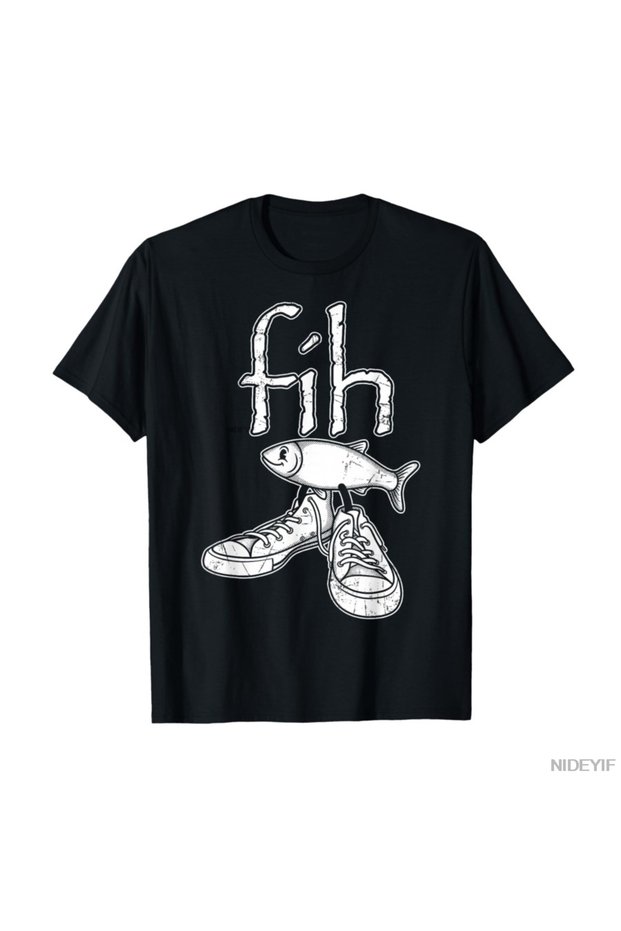 Fih Typo Error Fish Meme Fih Fish with Shoes Funny Vintage Men's Women's T-Shirt 100% P