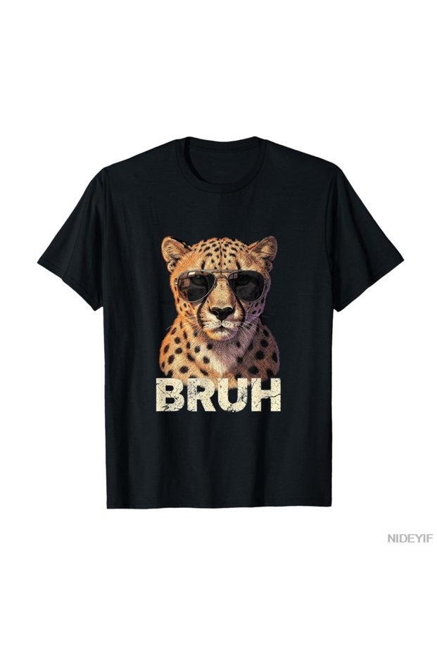 Bruh Cheetah Meme Graphic T-Shirt for Men Women 100% Cotton Lu T-Shirts Short Sleeve Bases