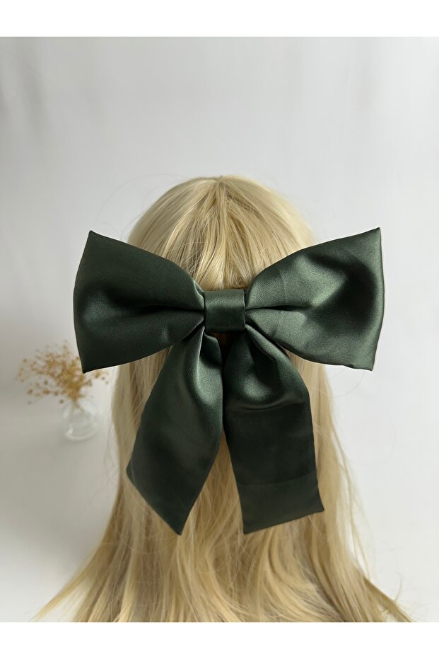 Khaki Acetate Satin Bow Automatic Buckle