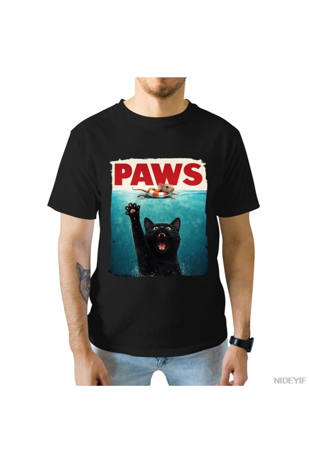 Paws Parody Cat Mouse T-Shirt for Men Women 100% Cotton t Shirts Short Sleeve Tops 0
