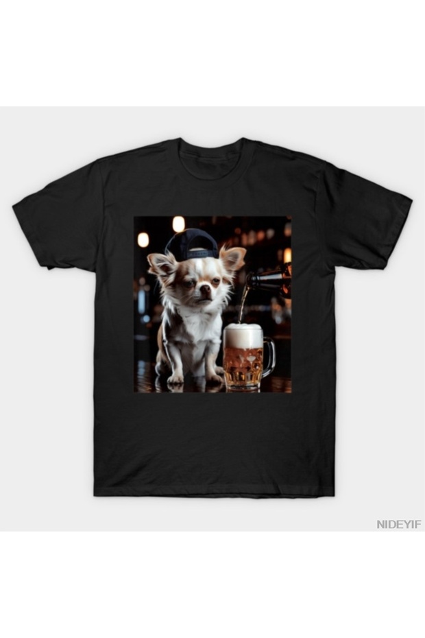 Chihuahua Drinking Beer Mug Containing Dog with Meme Hat Pet T-Shirt with Men and Women