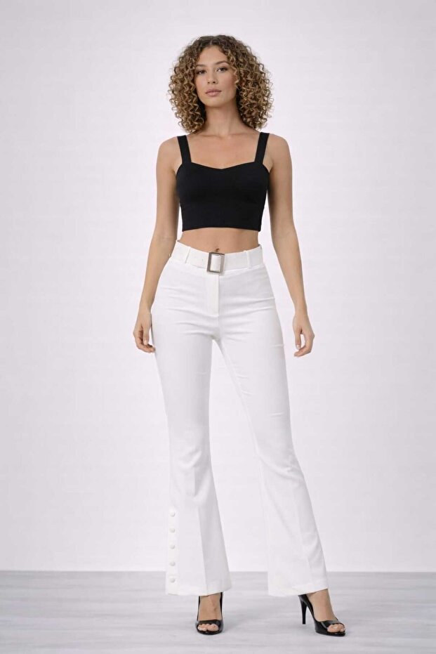 Kadın İspanyol Paça Kumaş Pantolon - 3