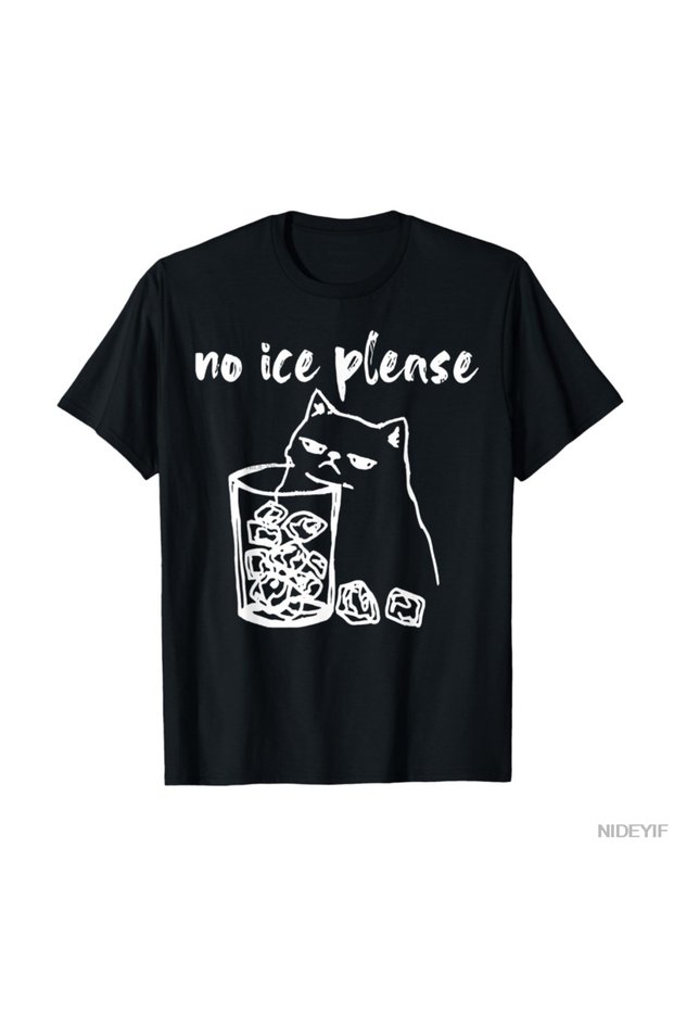 No Ice Please Funny Cat Doodle Humor T-Shirt for Men Women 100% Cotton t Shirts Kıs