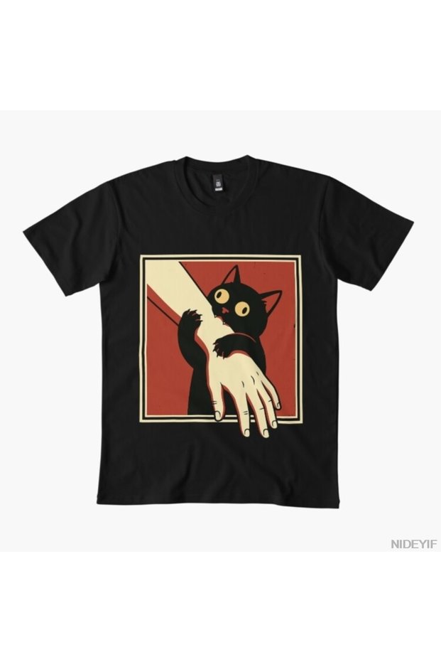 Black Cat Biting Sleeve Cat Lover T-Shirt for Men Women 100% Cotton t Shirts Short