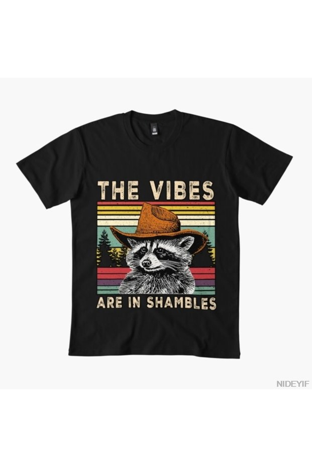 The Vibes Are in Shambles Raccoon Men's Women's T-Shirt 100% Cotton Lu T-Shirts Short Sleeve Tops
