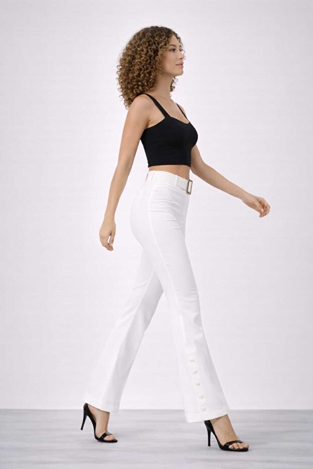 Kadın İspanyol Paça Kumaş Pantolon - 4