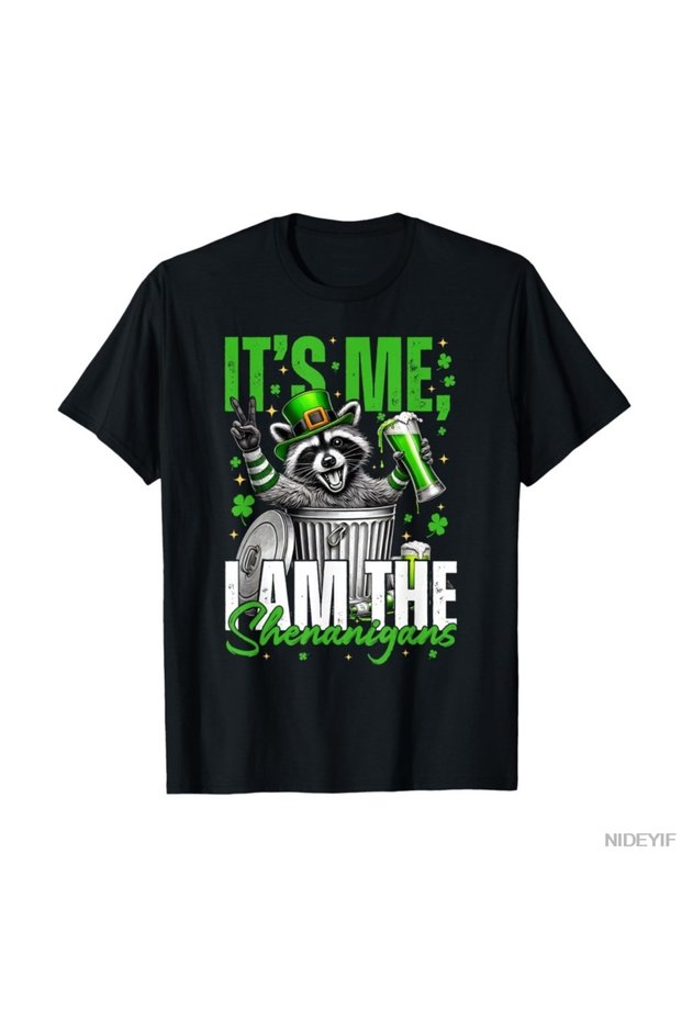 My My, Funny Raccoon St Patrick's Day T-Shirt 100% P Cotton U t Shirt for Men Women