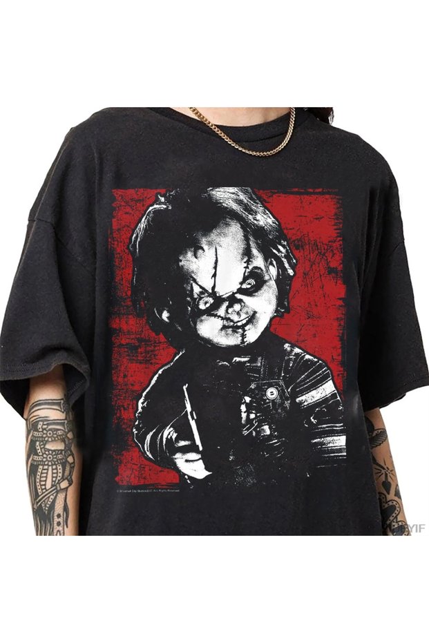 Child's Play Chucky Distressed Portrait T-Shirt for Men Women 100% Cotton t Shirt Kı