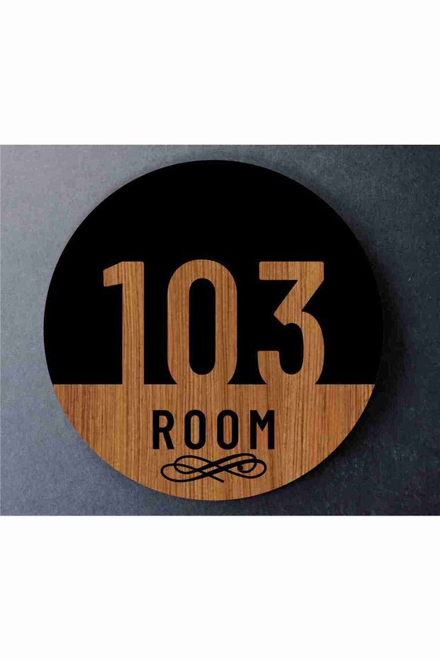 Hotel Apartment Office Door Number Black Plexiglass Wood Detail 12X12 cm (Customizable)