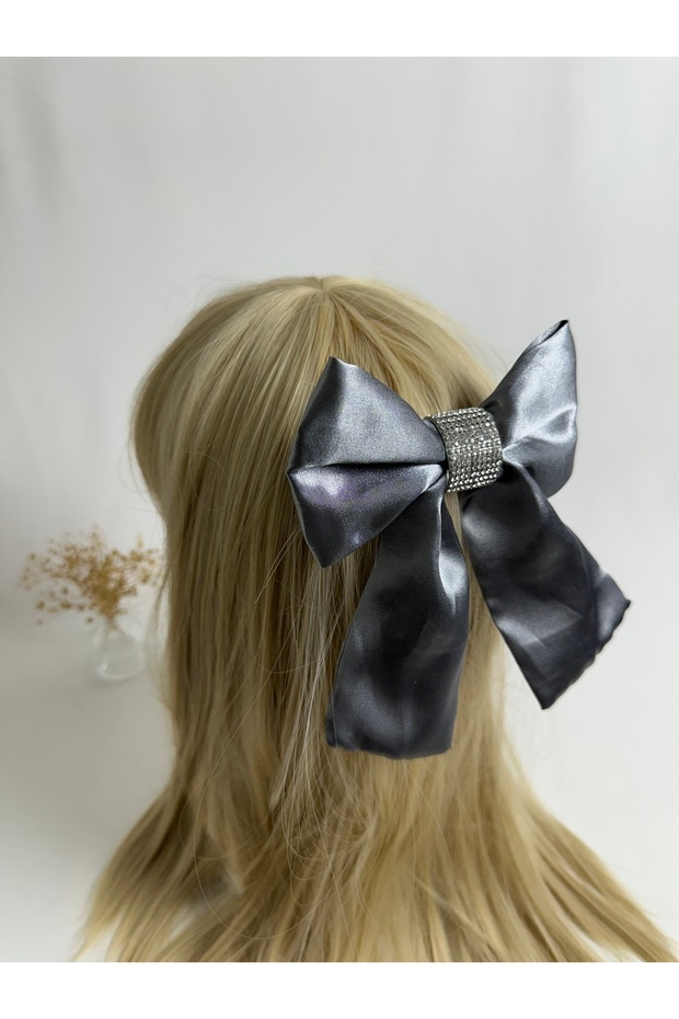 Gray Stone Satin Bow Automatic Buckle - 2