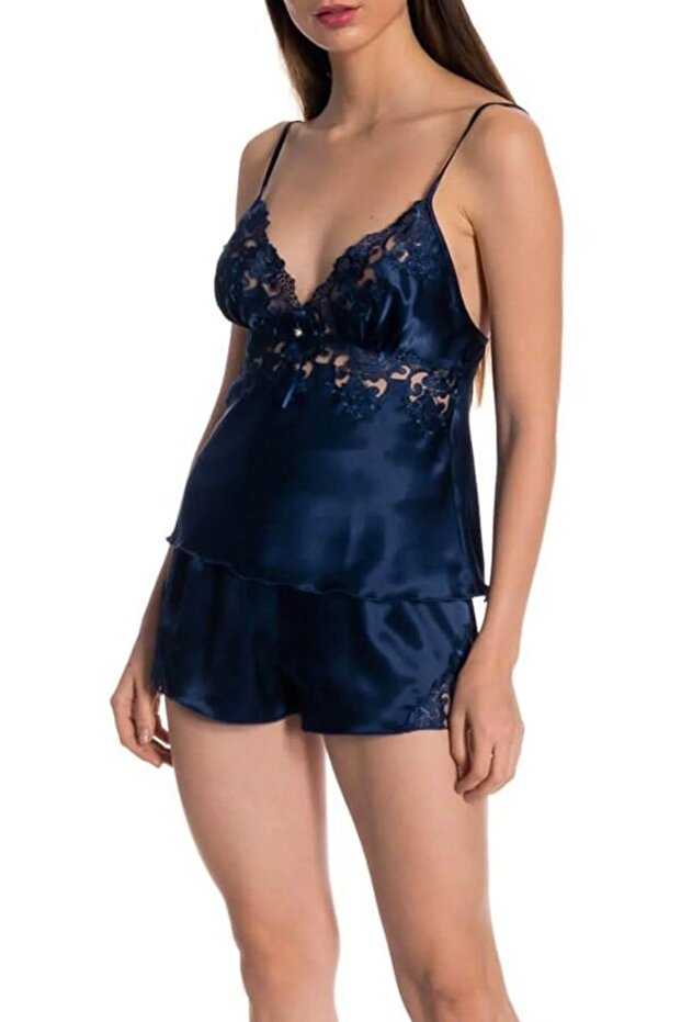 Women's Satin Bow and Lace Detailed Shorts Pajama Set