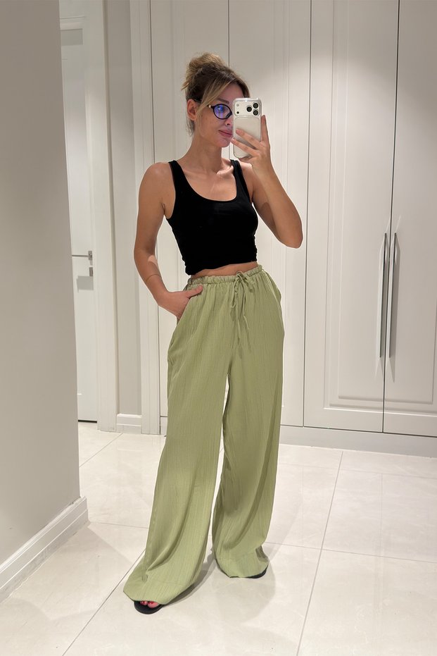 New Season Seersucker Fabric Women's Casual Oversized Trousers