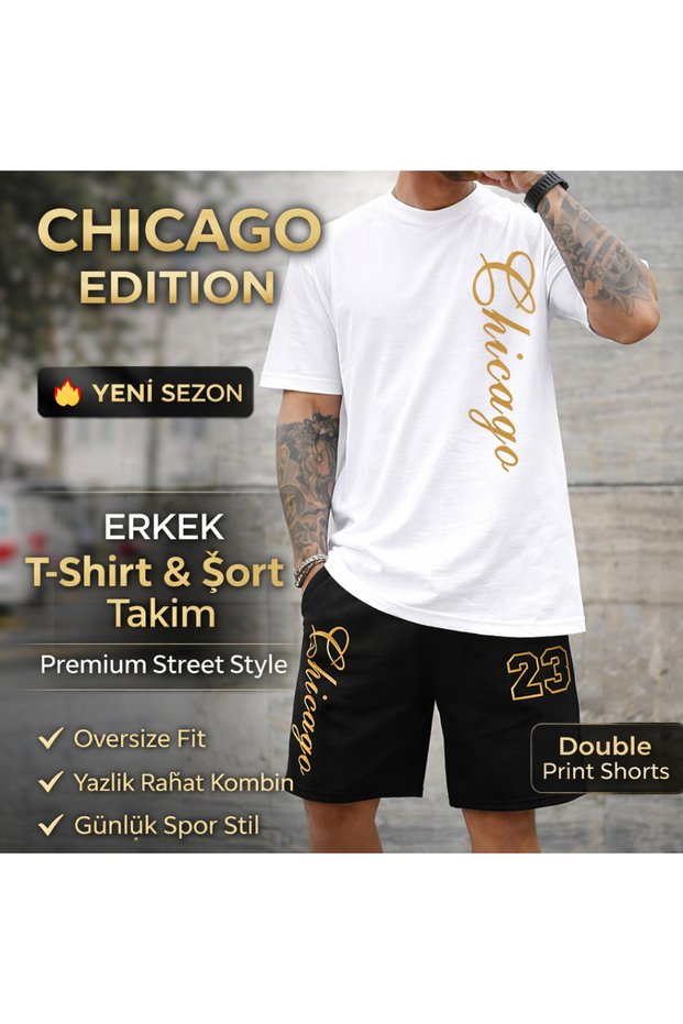Men's Women's Unisex Chicago Printed Oversized T-Shirt Shorts Set – Comfortable Summer Sports Set