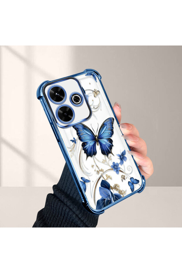 Redmi 13 4g Compatible Kelebek Printed Transparent Silicone Shock Absorbing Case Stylish and Durable
