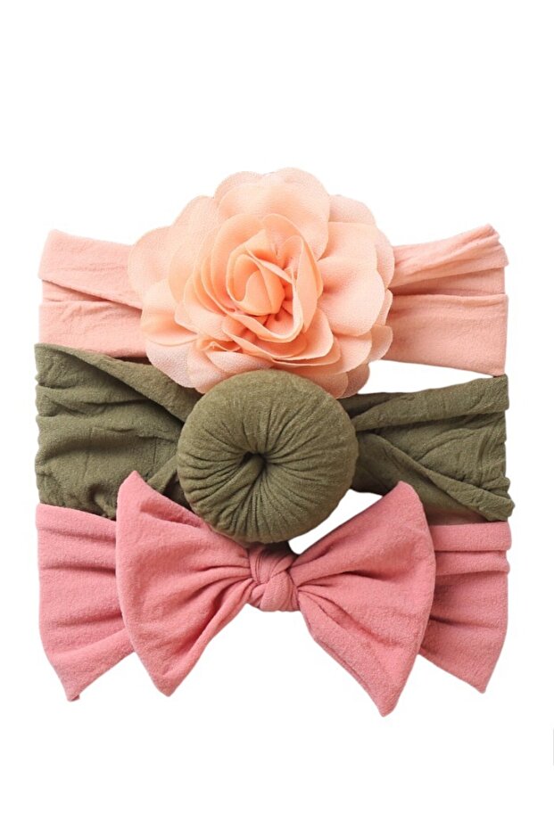 - Aya Assorted Cute Soft Turban for Babies - Peach, Olive Green, Pink