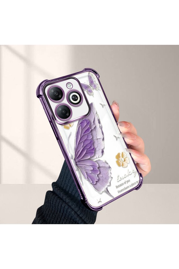 Infinix Smart 8/8 Pro Compatible Kelebek Printed Transparent Silicone Shock Absorbing Case Stylish and Durable