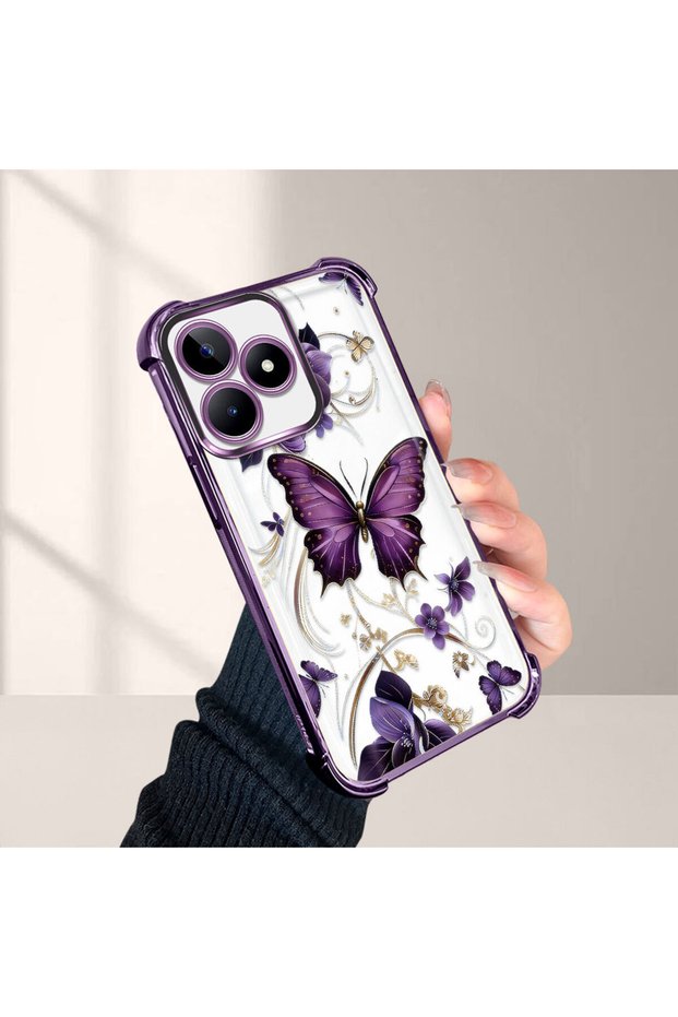 Realme Note 50 Compatible Kelebek Printed Transparent Silicone Shock Absorbing Case Stylish and Durable