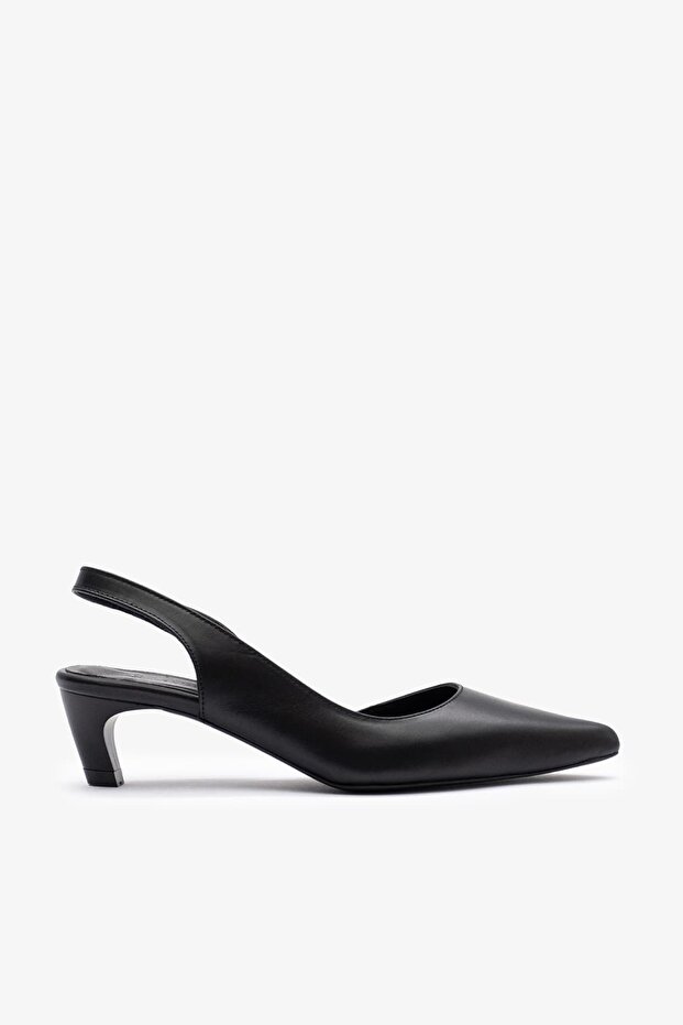 Punch Black Leather Women Heeled Shoes