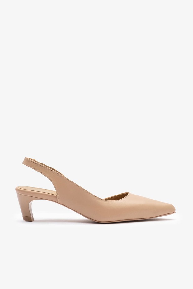 Punch Nude Leather Women Heeled Shoes