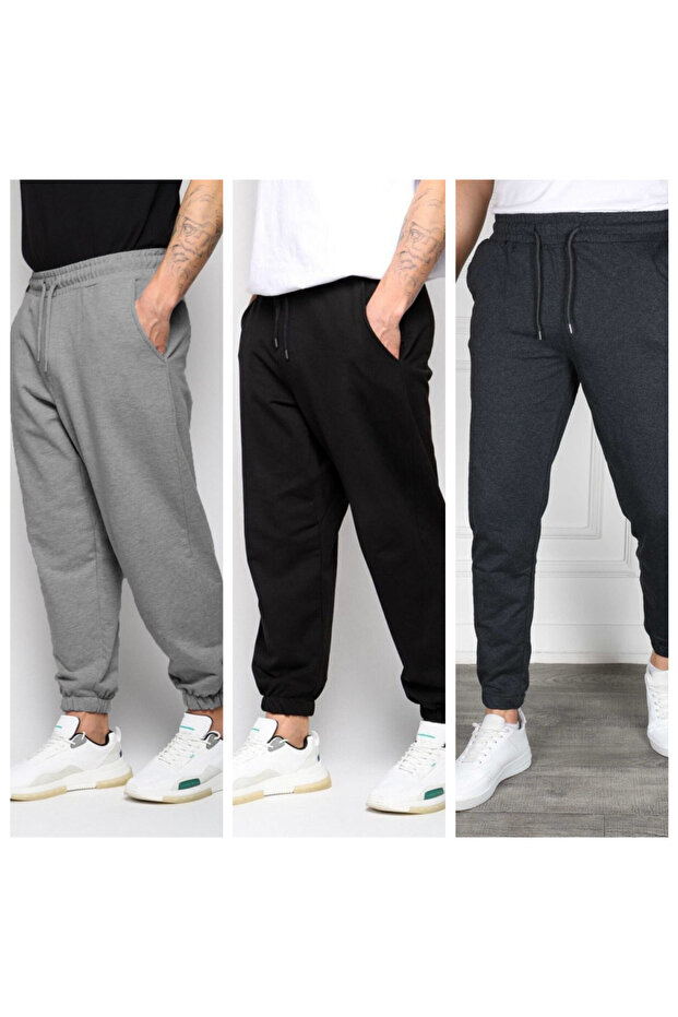 Set of 3 Elasticated Hem Men's Sweatpants (Regenerated Fabric)