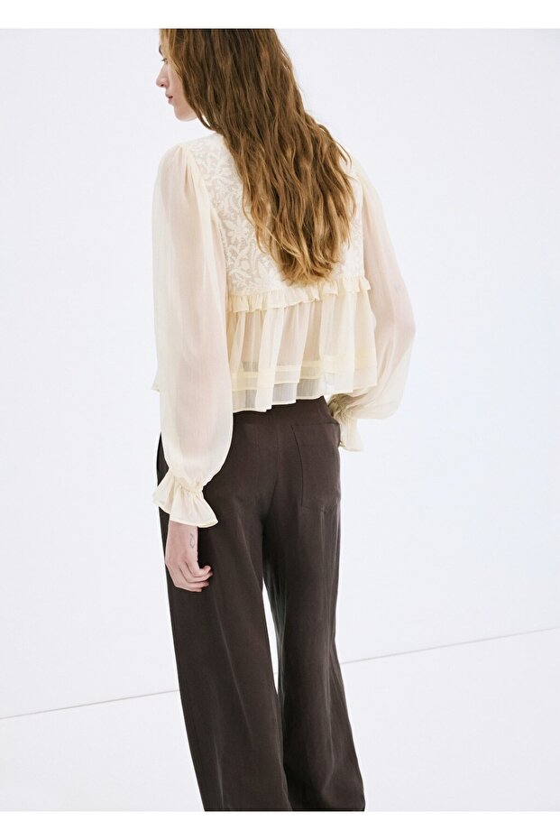 Dantelli kontrast gömlek - 4