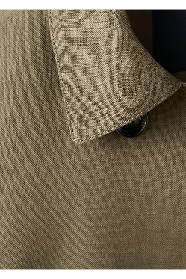 Çift düğmeli keten blazer ceket - 8