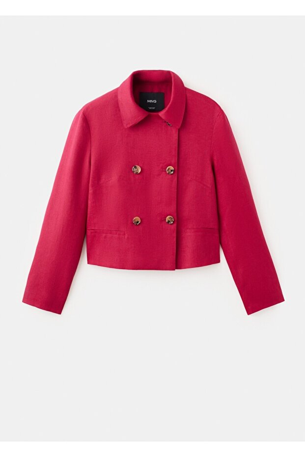 Çift düğmeli keten blazer ceket - 3