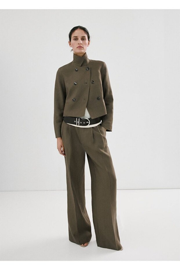 Çift düğmeli keten blazer ceket - 2