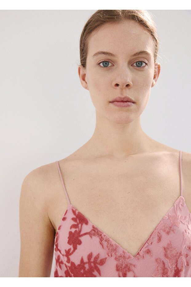 Çiçekli devore elbise - 6