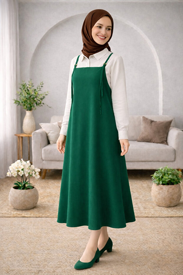 Women's Emerald Green Adjustable Strap Gilet Dress