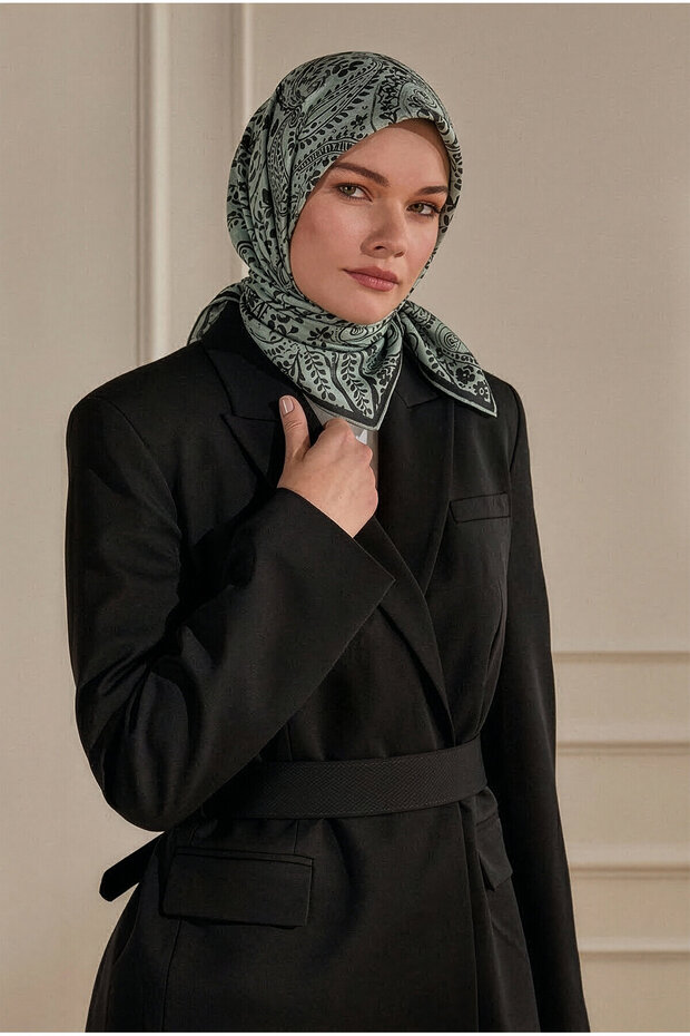 وشاح أسود بنقشة بيزلي منقوش طبيعي