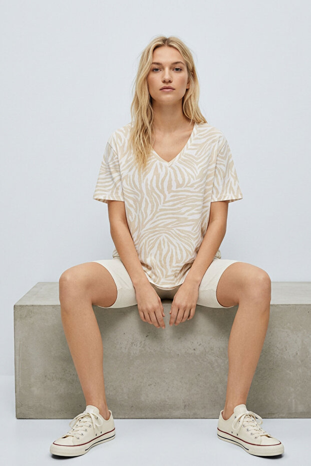 Tricou cu decolteu în V basic amestec de viscoză