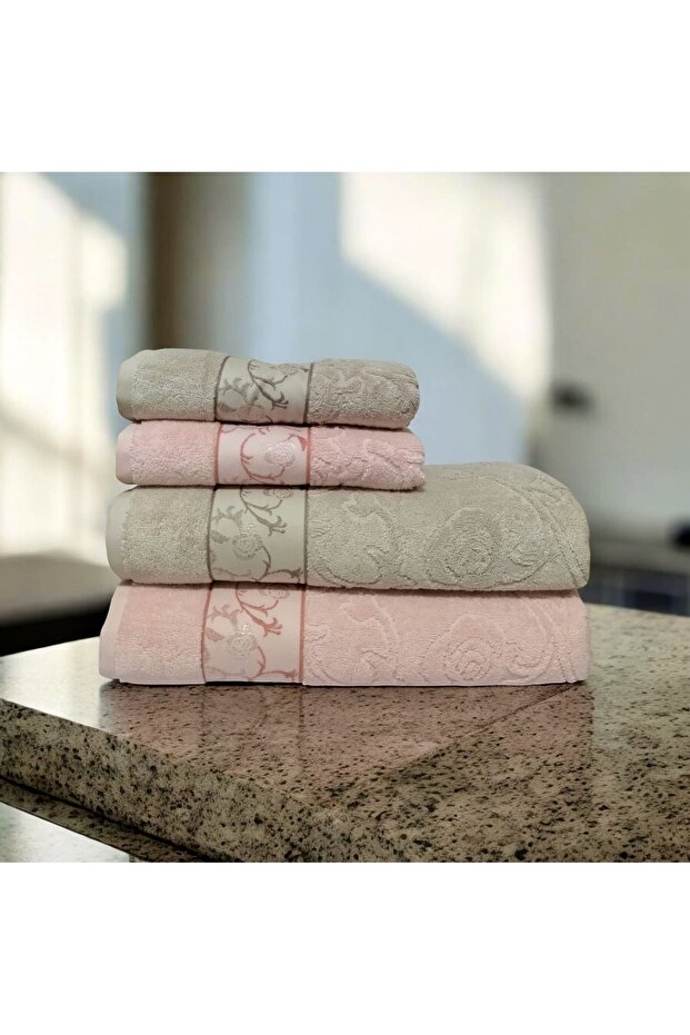 Ahenk 2 Pieces 50X90 cm and 2 Pieces 90X150 cm 100% Cotton High Grammage Bathroom Set
