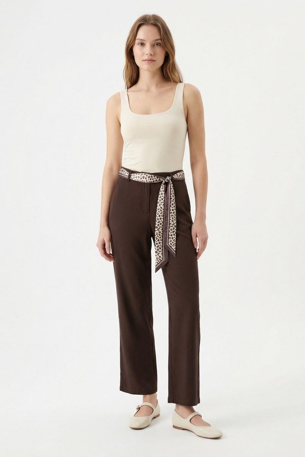 Bitter Brown Scarf Detail Trousers 8372A