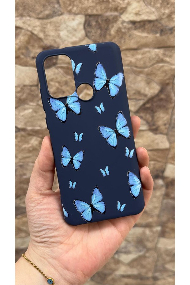 Casper Via F20 Compatible Blue Butterfly Patterned Silicone Shock-Absorbing Classic Protected Rubber Case