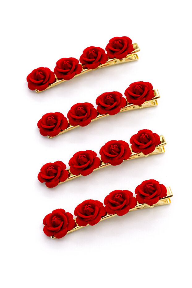 Colorful Stoned Cherry Rose and Leaf Patterned Hair Clip Gold Color Branch Model Children's Peg Clip