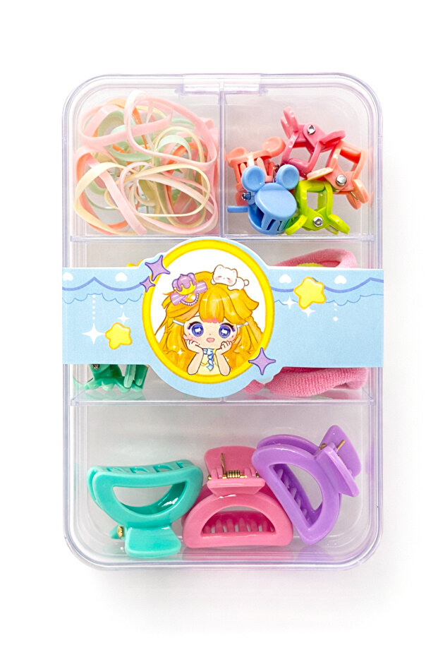 Girls' Hair Clip Set – Rubber Clips, Barrettes, and Mini Clips Hair Accessory Boxed Set
