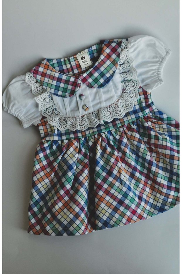 Baby Girl Multicolor Check Dress with Lace Collar