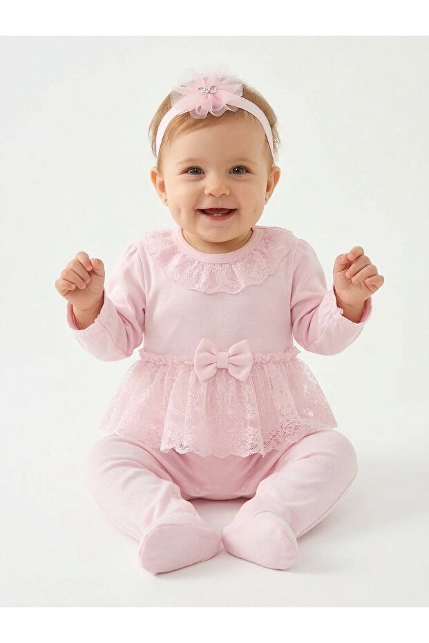 Cotton Lace Detailed Baby Girl Jumpsuit