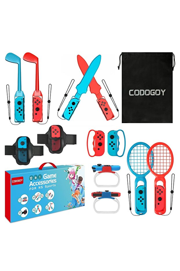 12-in-1 Switch Sports Accessories Kit with Carry Bag - Compatible with Switch/OLED & Joy-Con