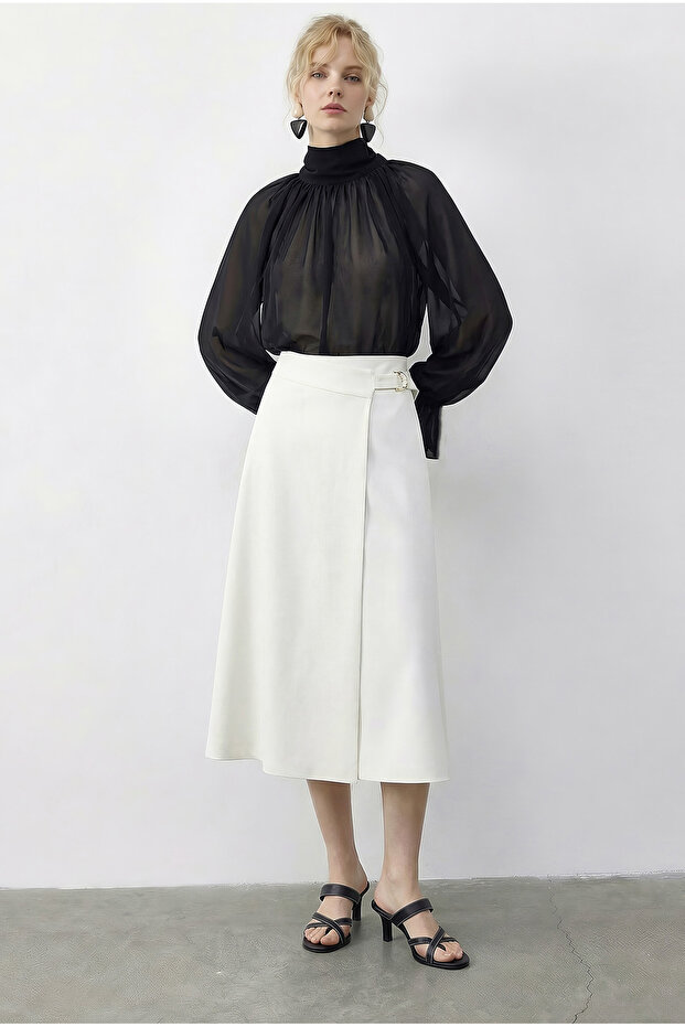 Women's Black High Collar Cape Cut Princess Sleeve Chiffon Blouse 0899 60286017
