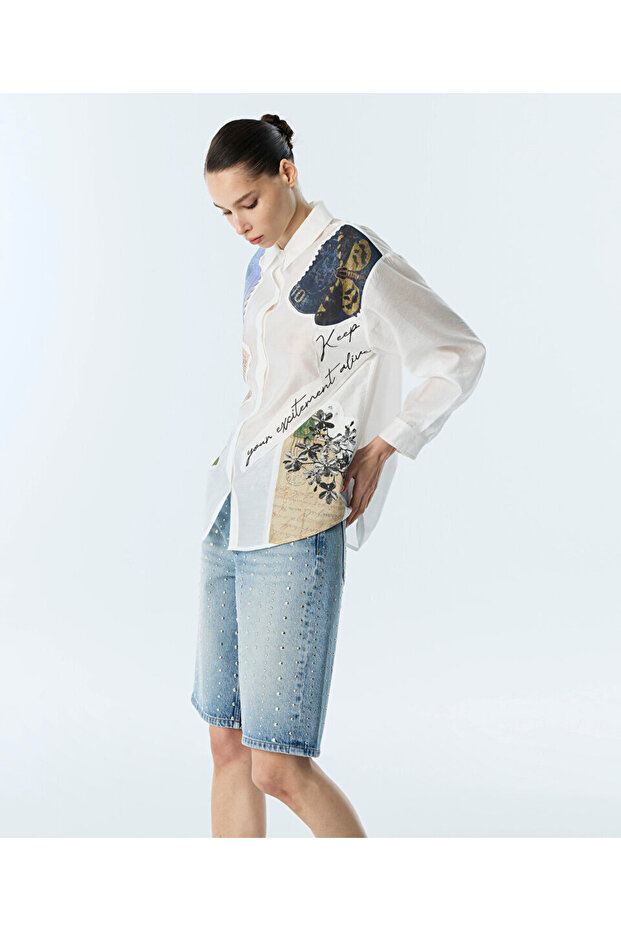 SLOGAN VE GÖRSEL PATCH'Lİ GÖMLEK - 5