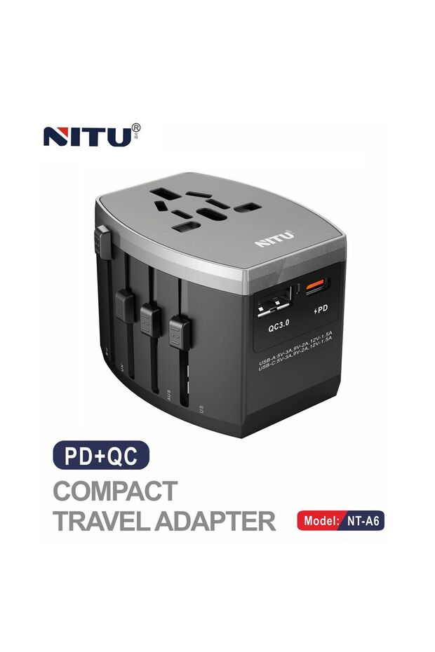 Universal Adapter, 1 USB A and 1 C Ports,Power Socket Charger for Multi Countries.